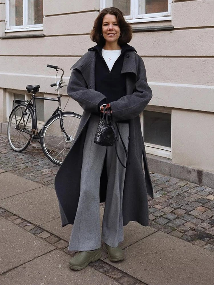 Sheryl Stand Up Collar Belted Long Coat