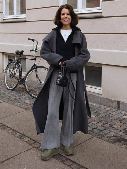 Sheryl Stand Up Collar Belted Long Coat