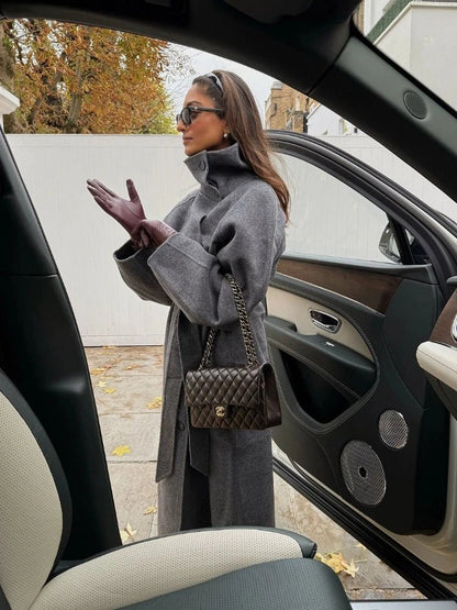 Sheryl Stand Up Collar Belted Long Coat