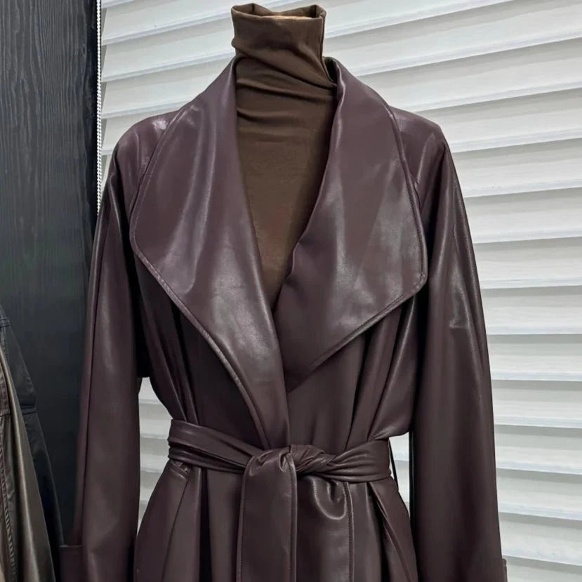 Shiela Faux Leather Maxi Trench Coat