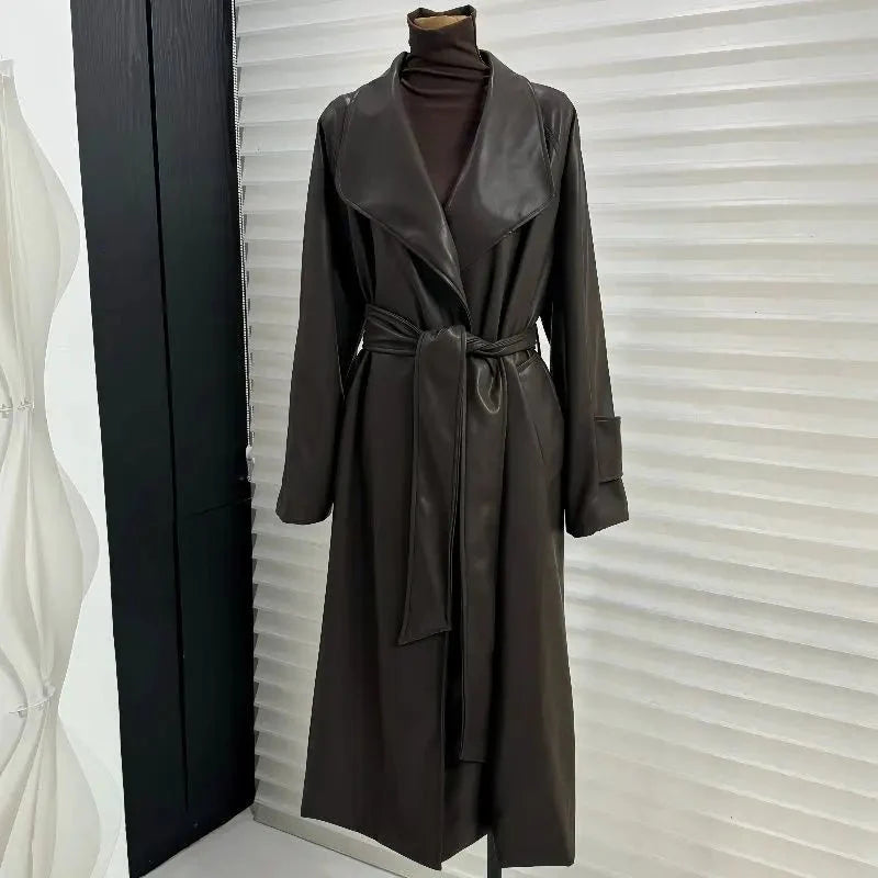 Shiela Faux Leather Maxi Trench Coat