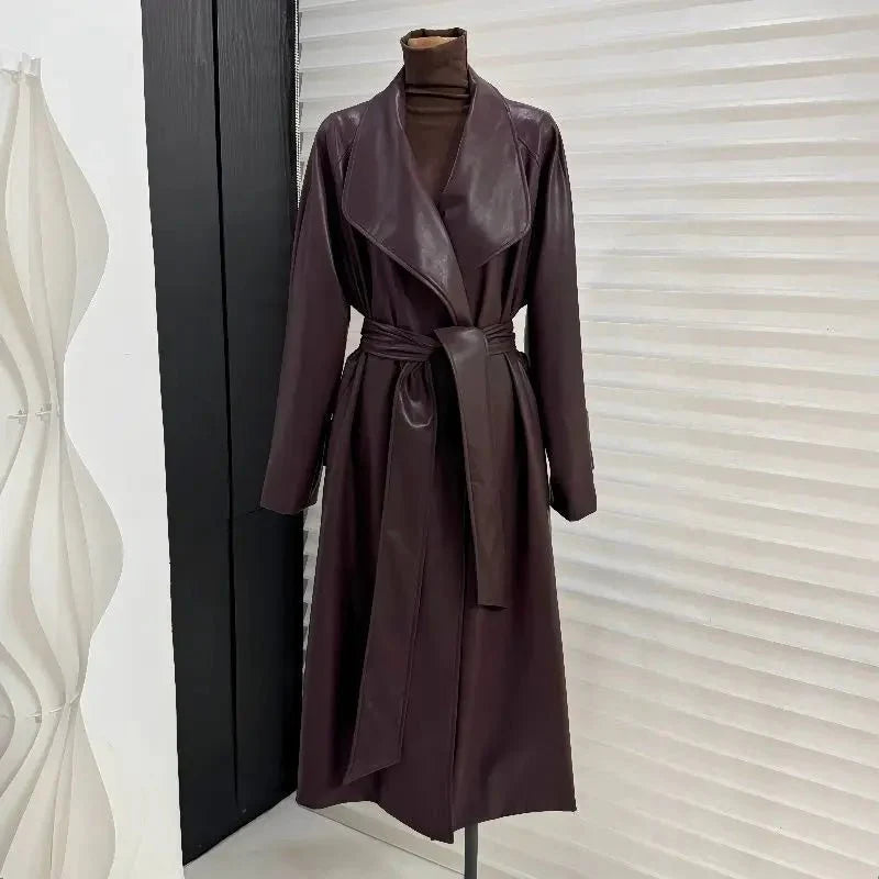 Shiela Faux Leather Maxi Trench Coat