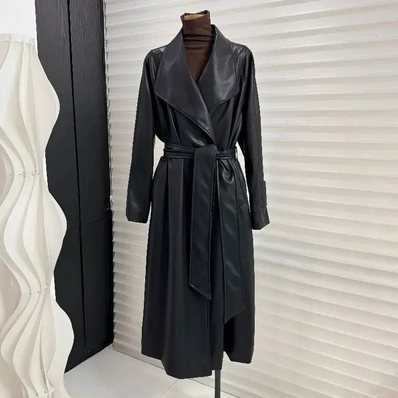 Shiela Faux Leather Maxi Trench Coat