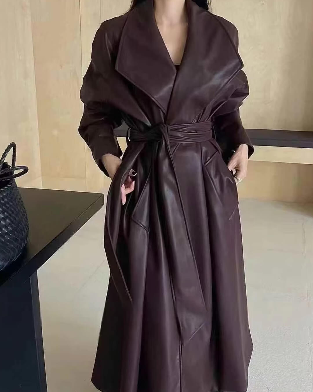 Shiela Faux Leather Maxi Trench Coat
