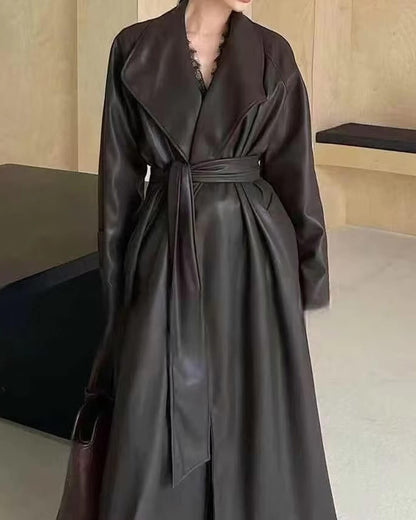 Shiela Faux Leather Maxi Trench Coat