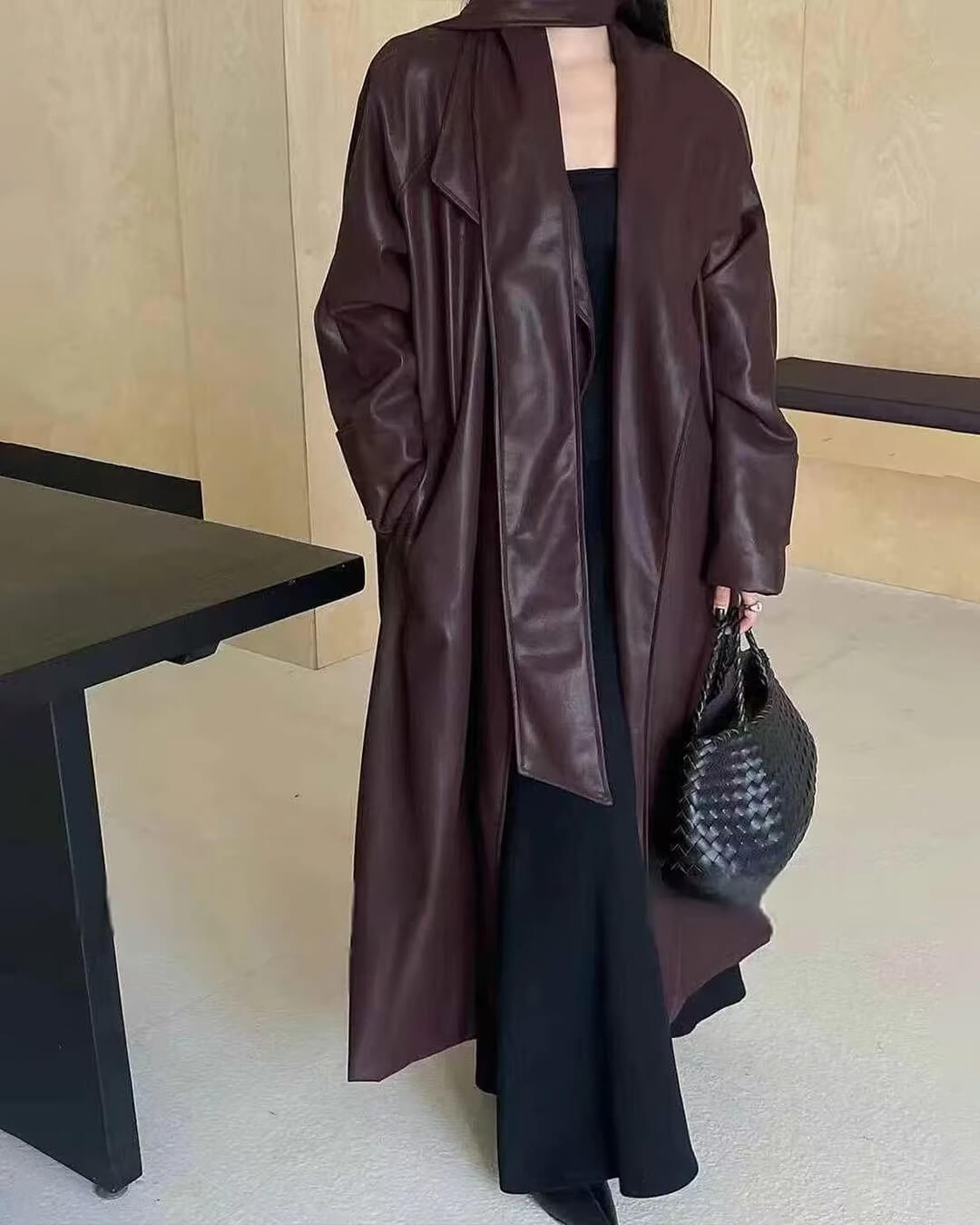 Shiela Faux Leather Maxi Trench Coat