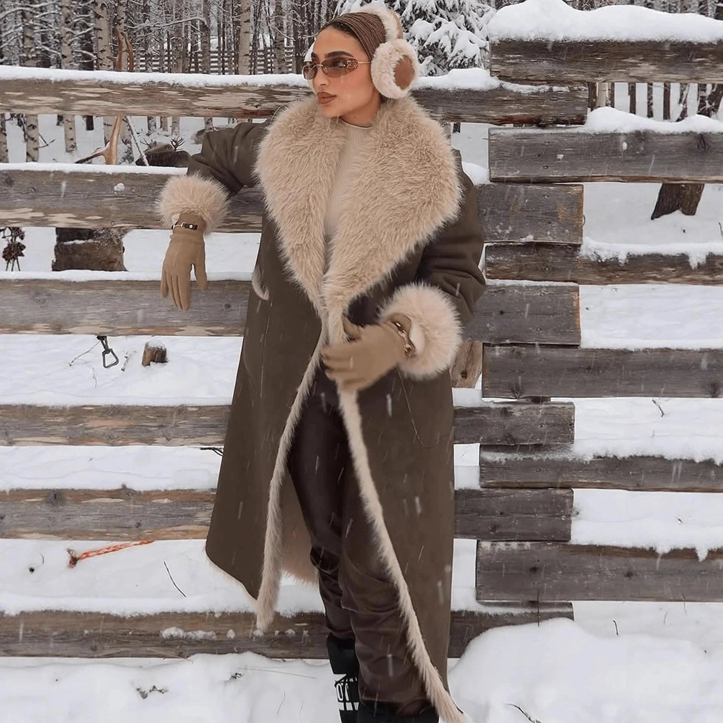 Sydney Faux Fur Suede Long Coat