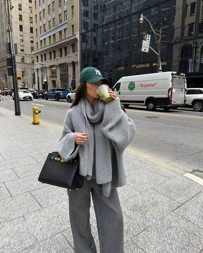 Xia Loose Knit Pullover with Scarf