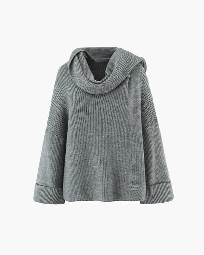Xia Loose Knit Pullover with Scarf