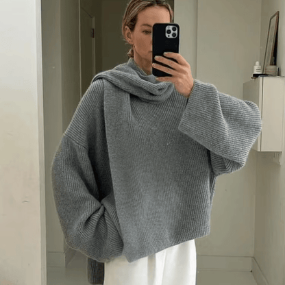 Xia Loose Knit Pullover with Scarf