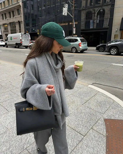 Xia Loose Knit Pullover with Scarf