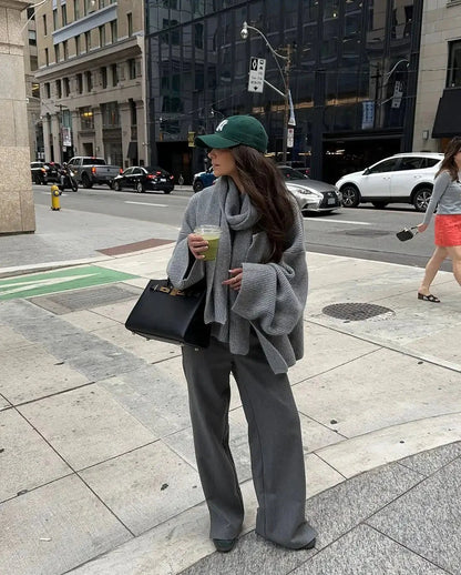 Xia Loose Knit Pullover with Scarf