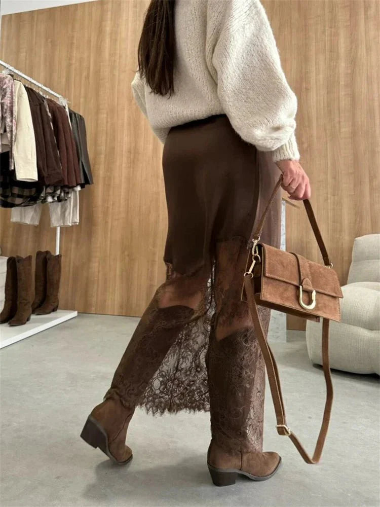 Diane Satin Lace Maxi Skirt