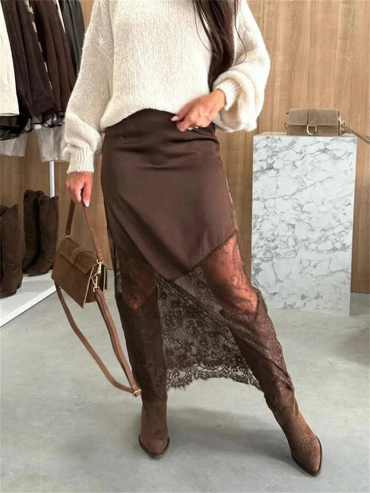 Diane Satin Lace Maxi Skirt