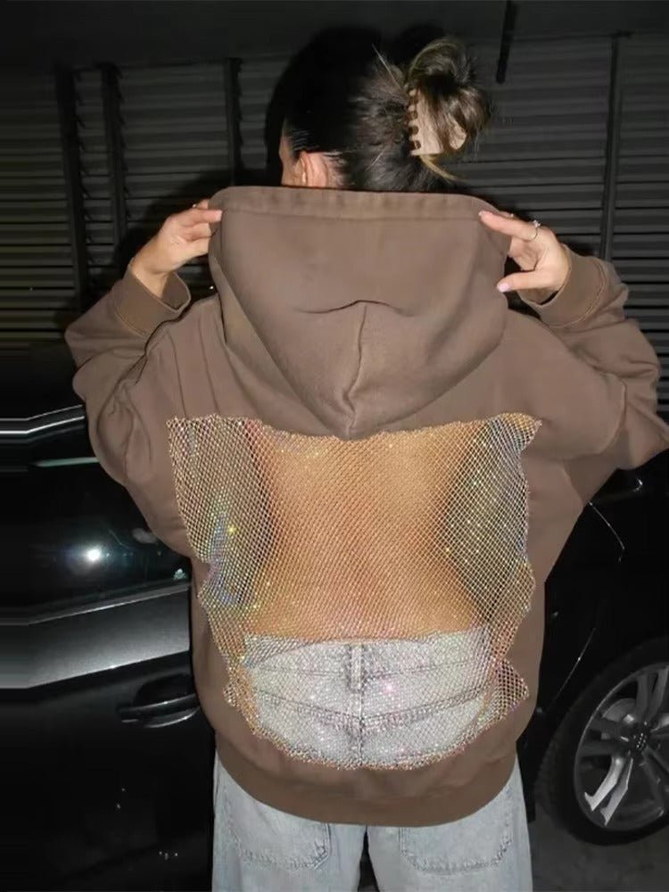 Alba Rhinestone Mesh Open Back Hoodie