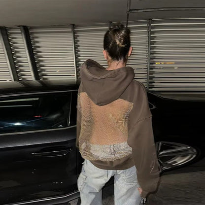 Alba Rhinestone Mesh Open Back Hoodie