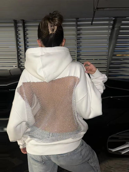 Alba Rhinestone Mesh Open Back Hoodie