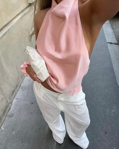 Anastasia Halter Backless Satin Top