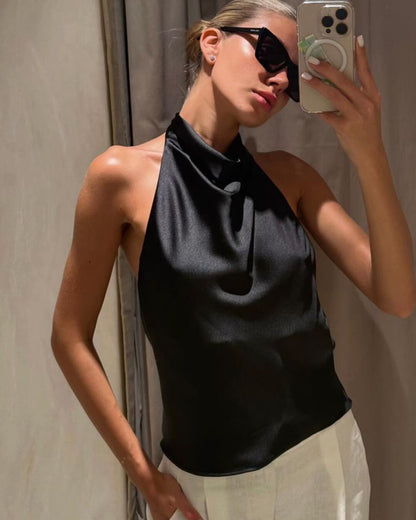 Anastasia Halter Backless Satin Top