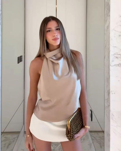 Anastasia Halter Backless Satin Top