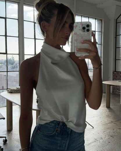 Anastasia Halter Backless Satin Top