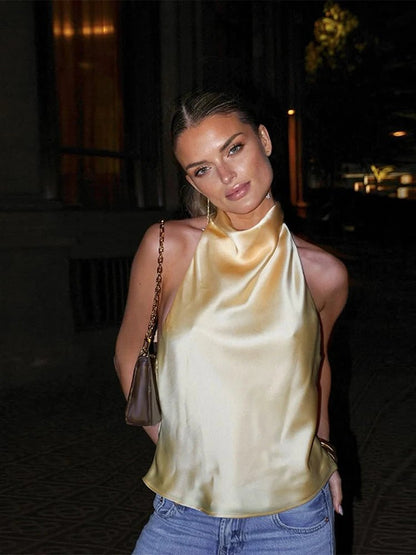 Anastasia Halter Backless Satin Top