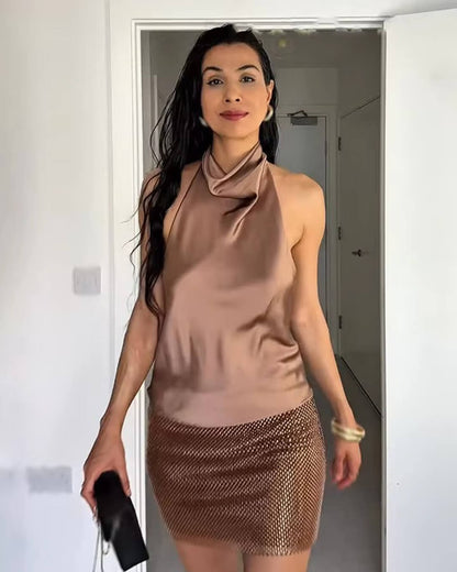 Anastasia Halter Backless Satin Top