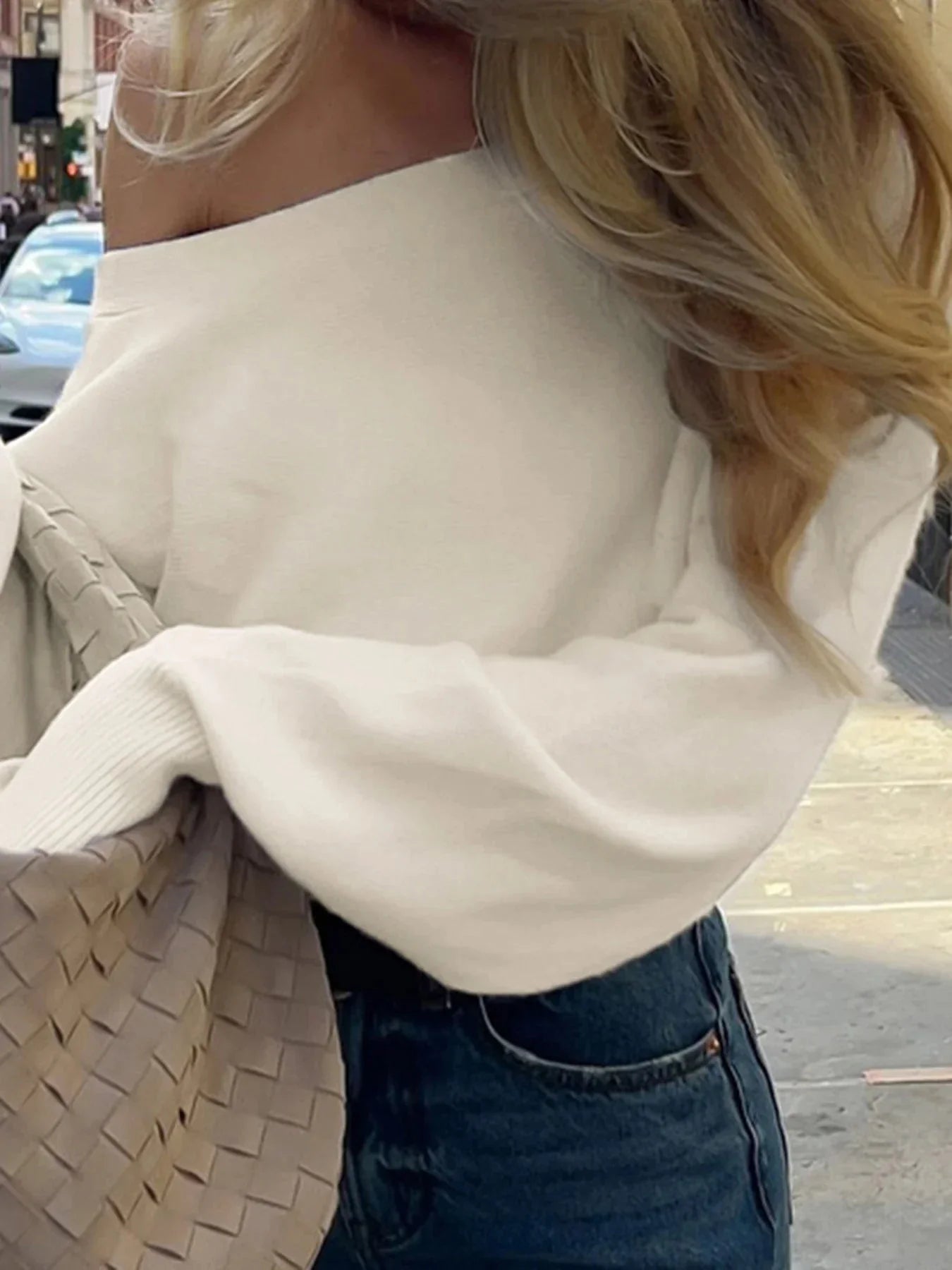 Aubrey Waisted Off-Shoulder Knit Sweater