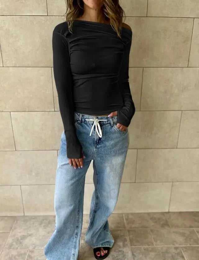 Cassy Off-Shoulder Long Sleeve Top