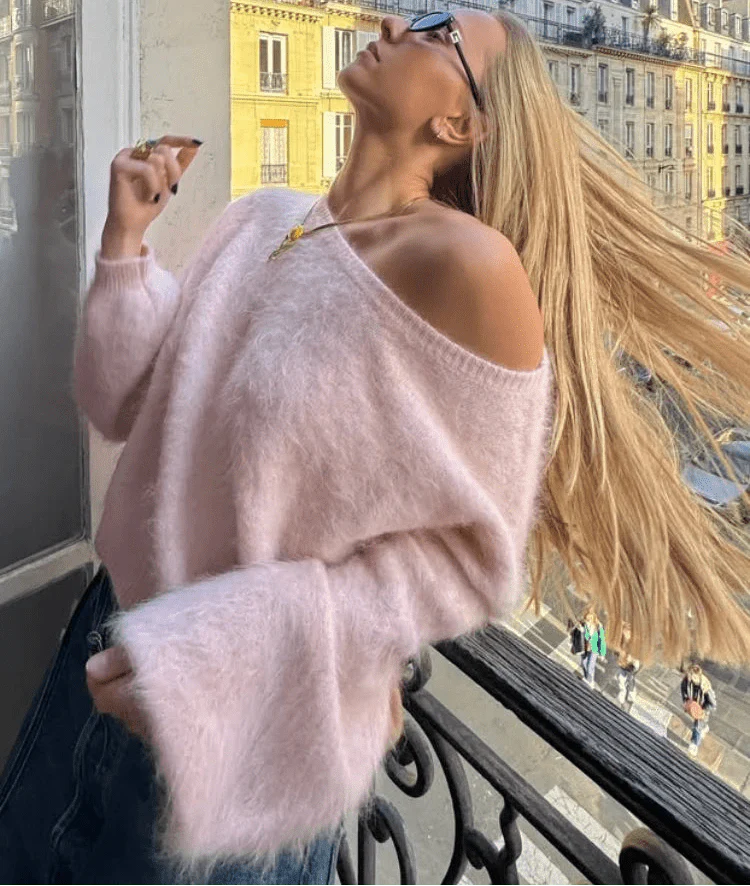 Meryl Off-Shoulder Mohair Sweater