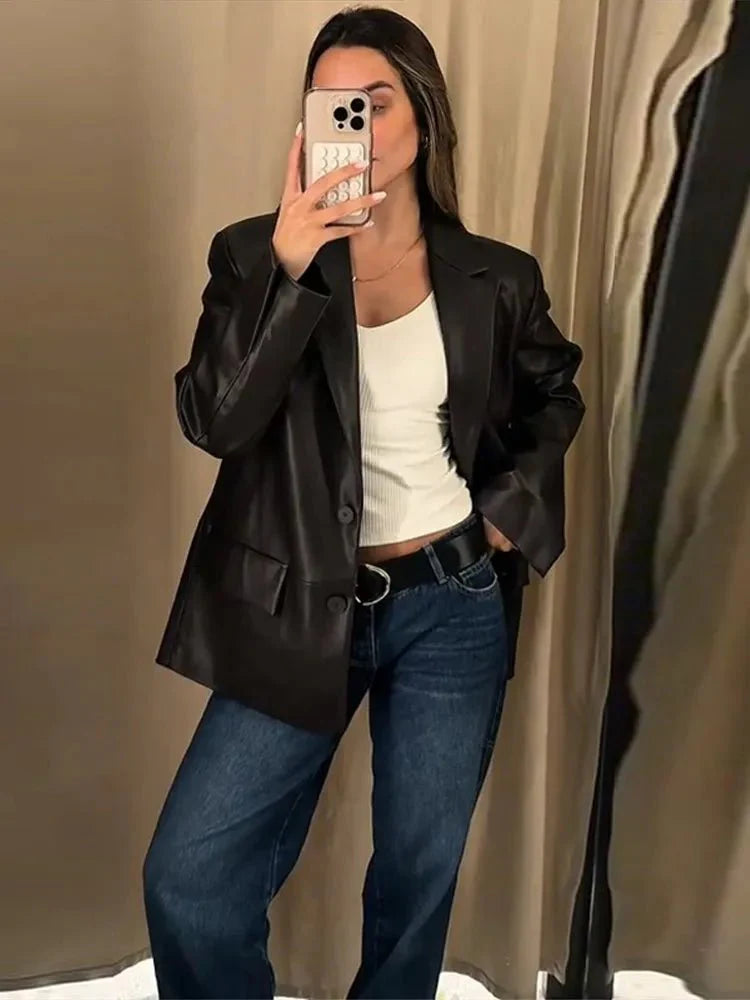 Ryza Vegan Leather Blazer