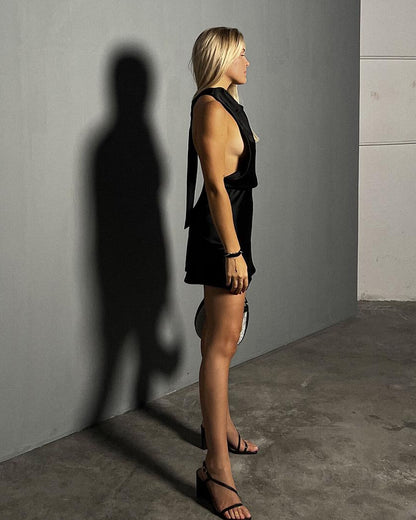 Colleen Satin Halter Draped Mini Dress